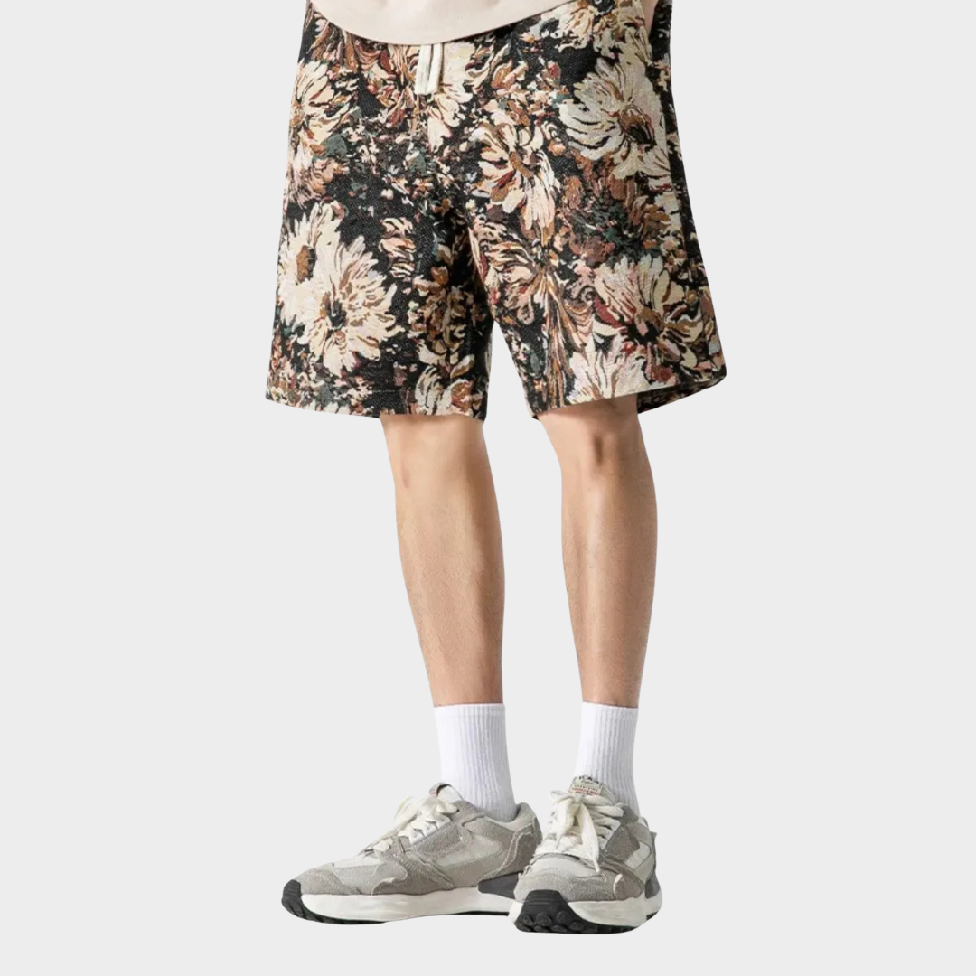 Men’s Retro Jacquard Drawstring Shorts – Casual Loose Fit Beach Pants PU Fabric – Multiple Colours