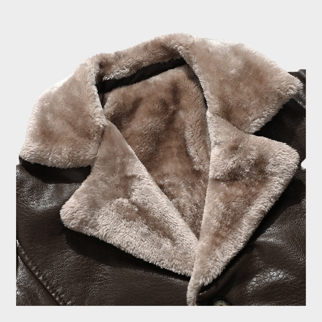 Men’s Plush Leather Jacket - Warm Winter Outerwear, Black, Coffee, Durable and Stylish Design