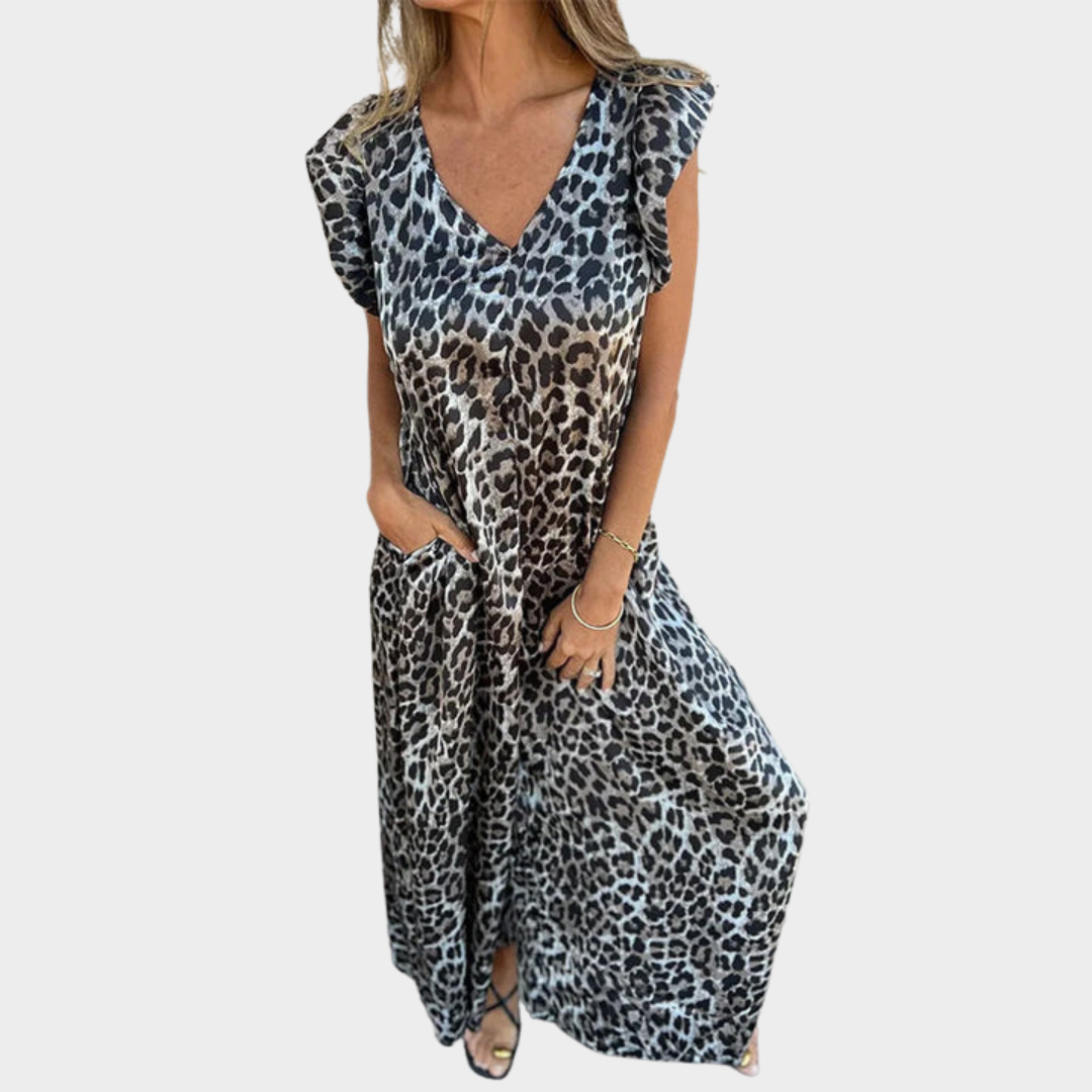 Women's Jumpsuit – V-Neck – Short Sleeve – Ruffle Detail – Leopard Print – Multiple Colours
