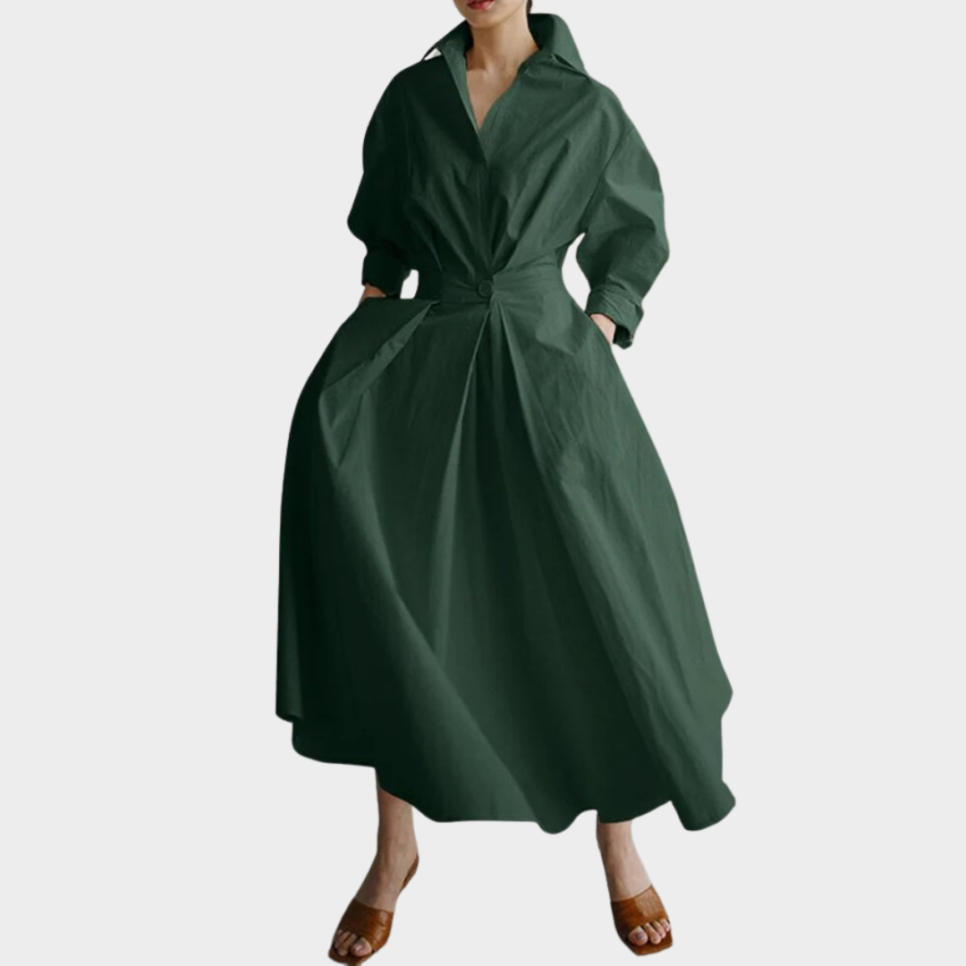 Women’s Loose A-Line Polo Collar Dress – Elegant Nine Sleeve Swing Fit – Lightweight and Flowy – Multiple Colours