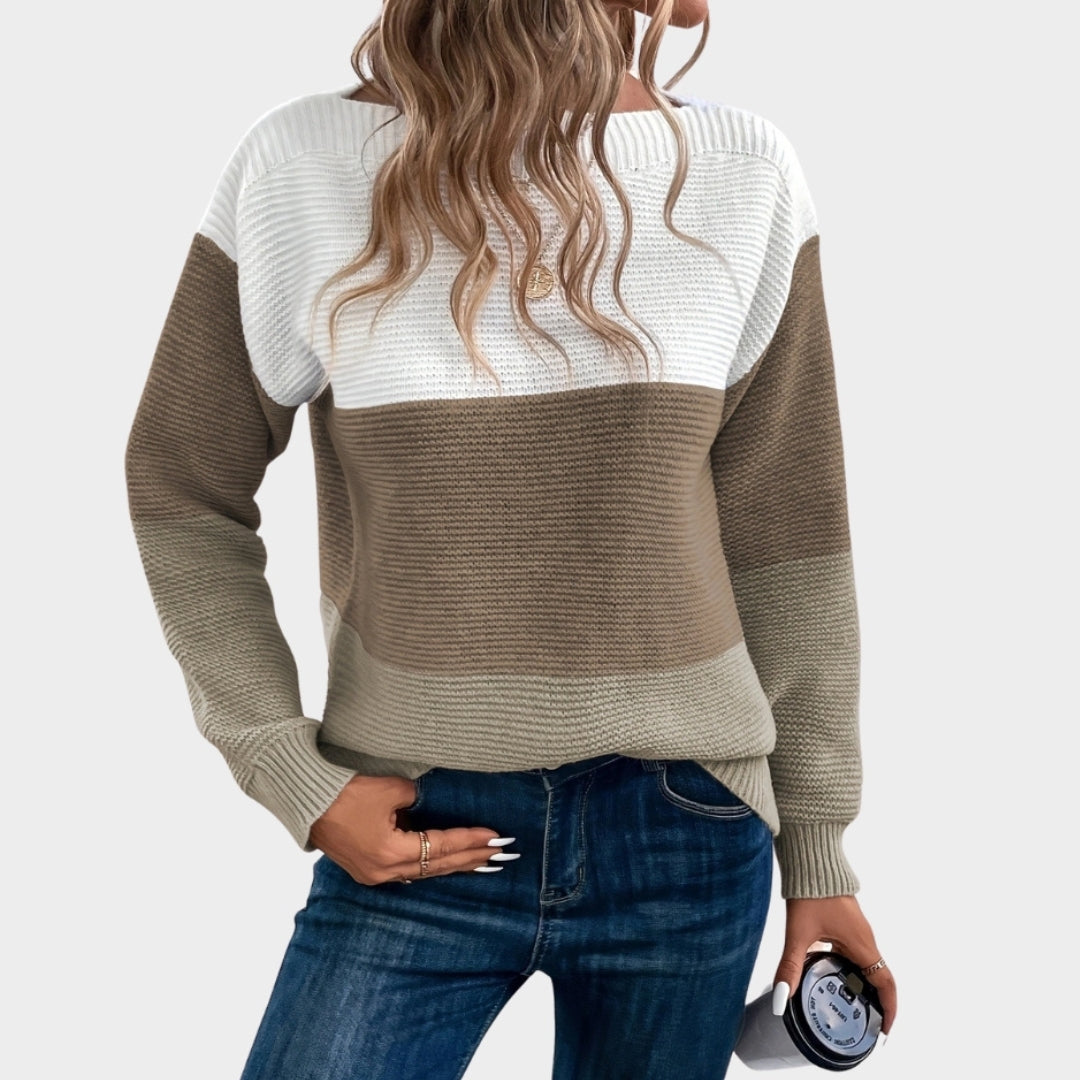 Elegant Patchwork Women’s Sweater - Loose Fit, Knitted Autumn Winter Tops, Gold, Black, and More