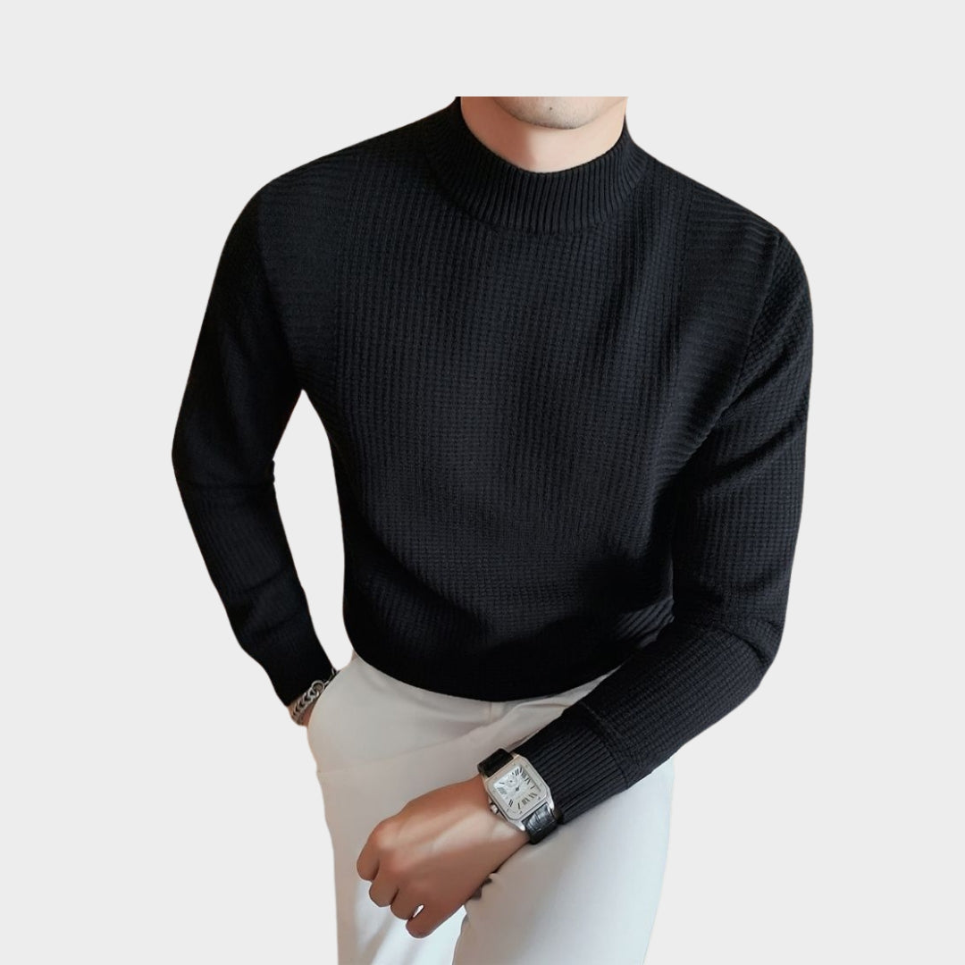 High-End Knitted Pullover Sweater for Men – Half Turtleneck Winter Wool Sweater (White, Black, Blue, Grey)