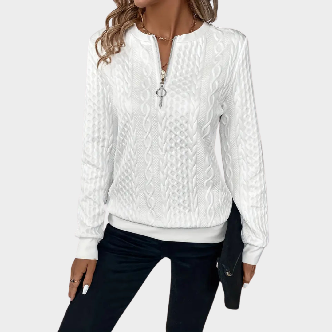 Women's Textured Zip Sweatshirt – Long Sleeve – Casual Loose Fit – Multiple Colours