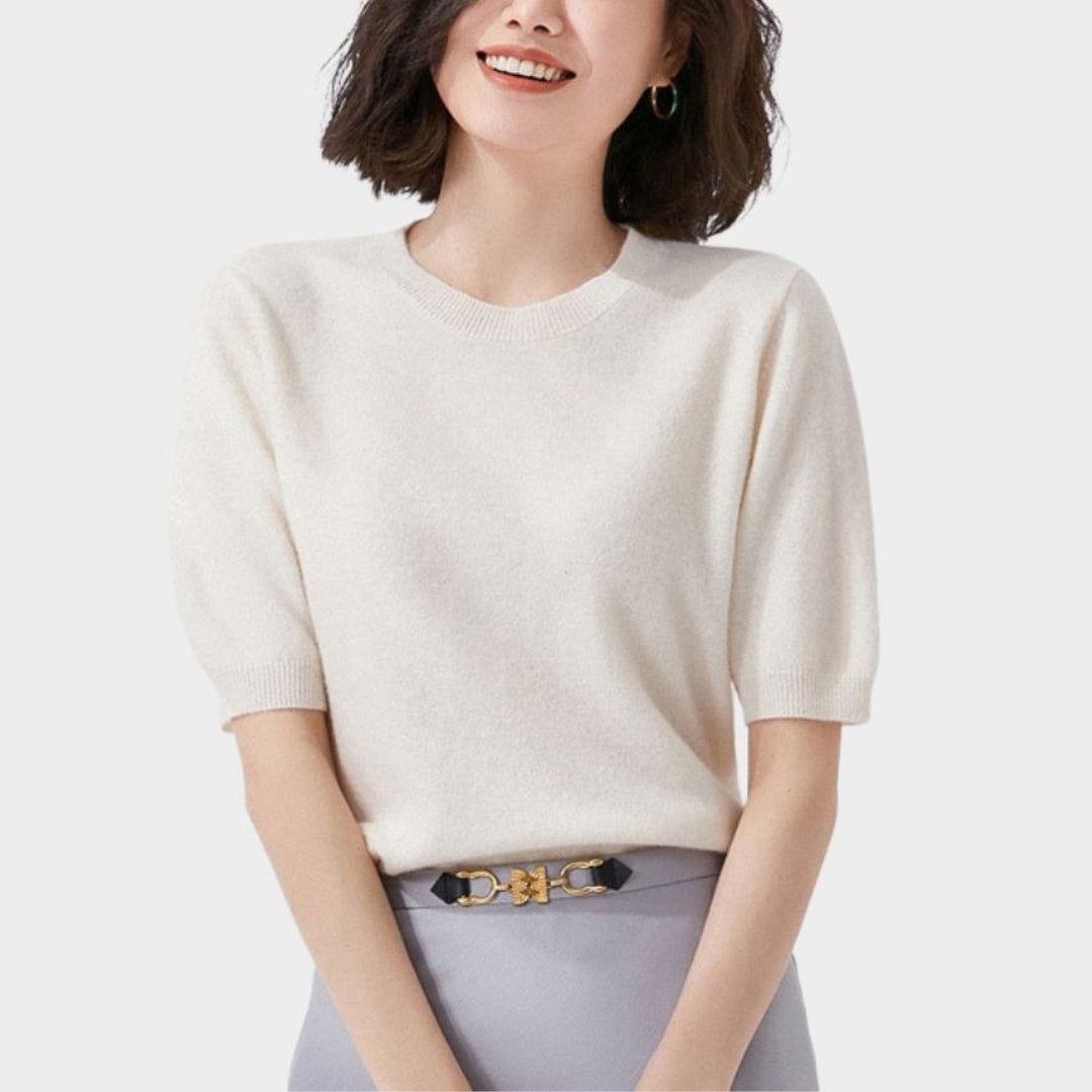 Women’s Short Sleeve Knitted T-shirt – O-neck Slim Wool Cotton Vest in 13 Colors