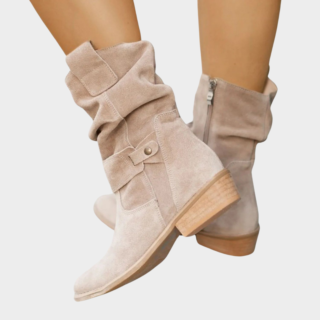 Women's Suede Ankle Boots – Retro Mid-Calf Design – Soft Rubber Sole – Comfortable Fit – Multiple Colours