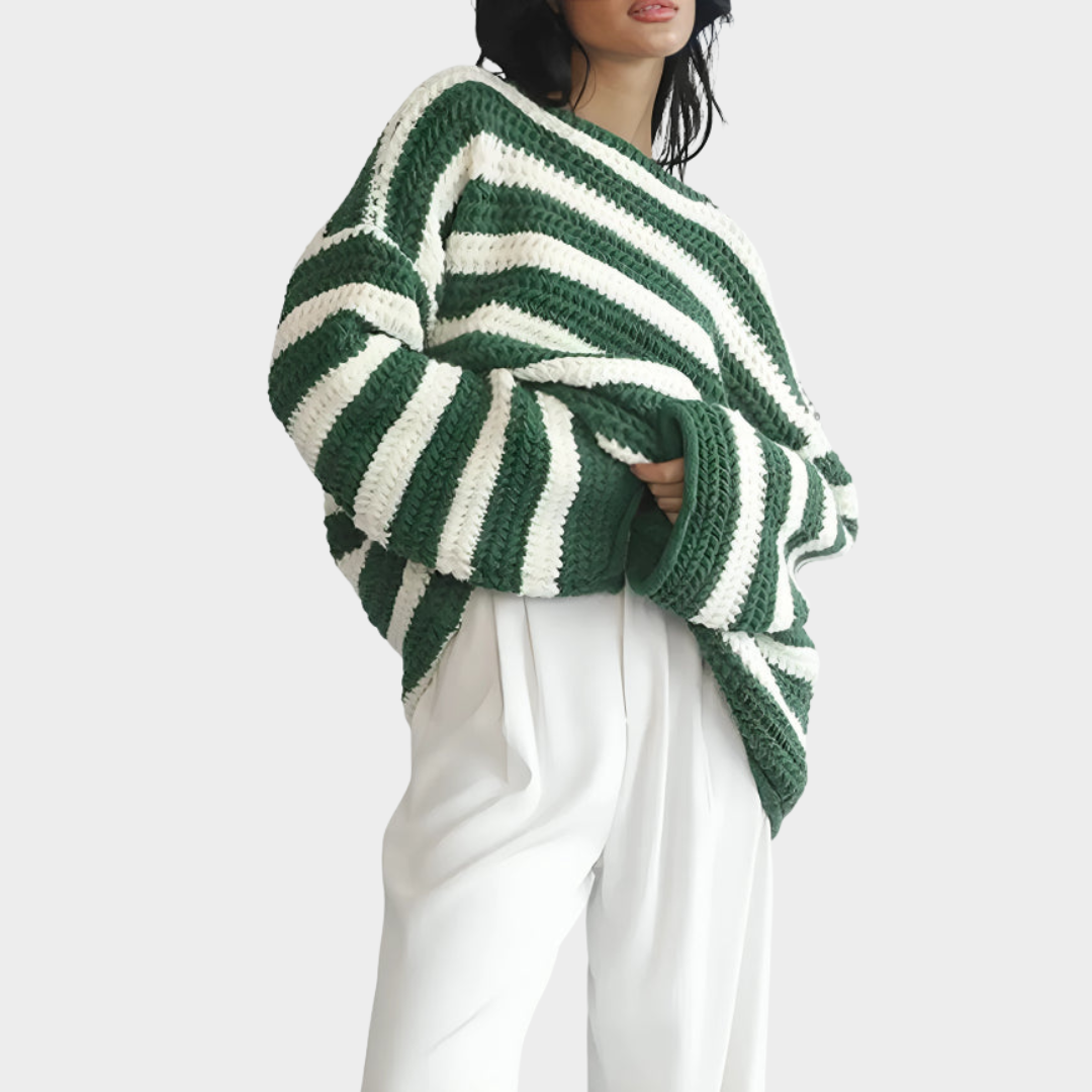 Women's Striped Oversized Sweater – Long Sleeve – O-Neck – Knit Jumper – Multiple Colours