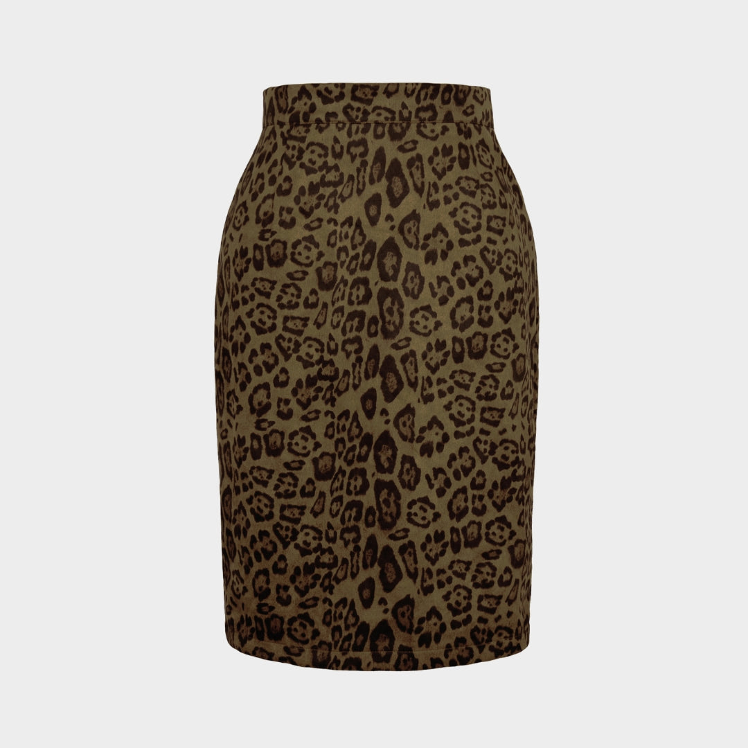 Women's High Waist Suede Pencil Skirt - Bodycon Fit - Leopard Print - Multiple Colours