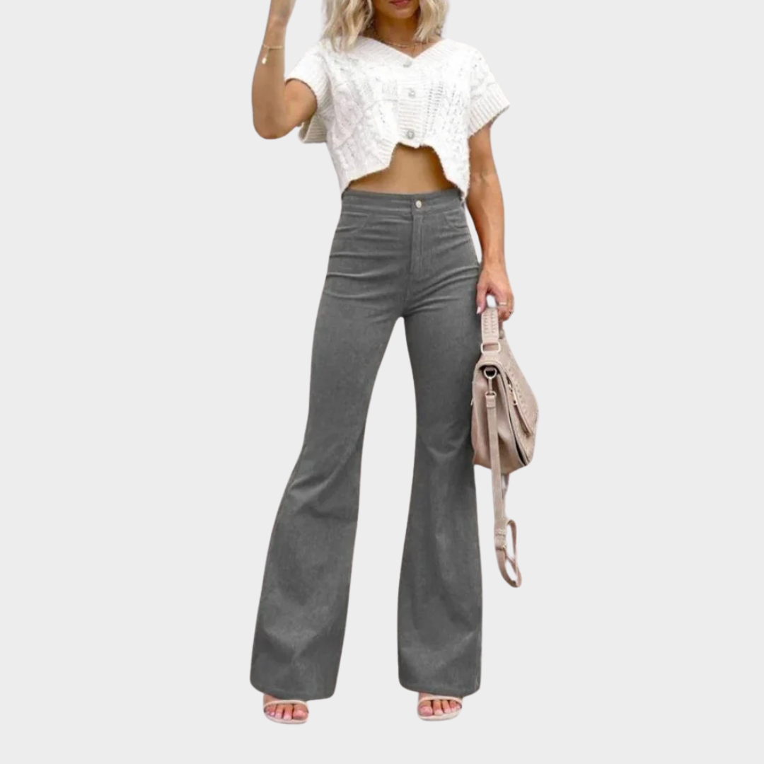 Women's Wide-Leg Corduroy Trousers – Elastic Waist Cargo Pants – Flare Bell-Bottom Style – Multiple Colours