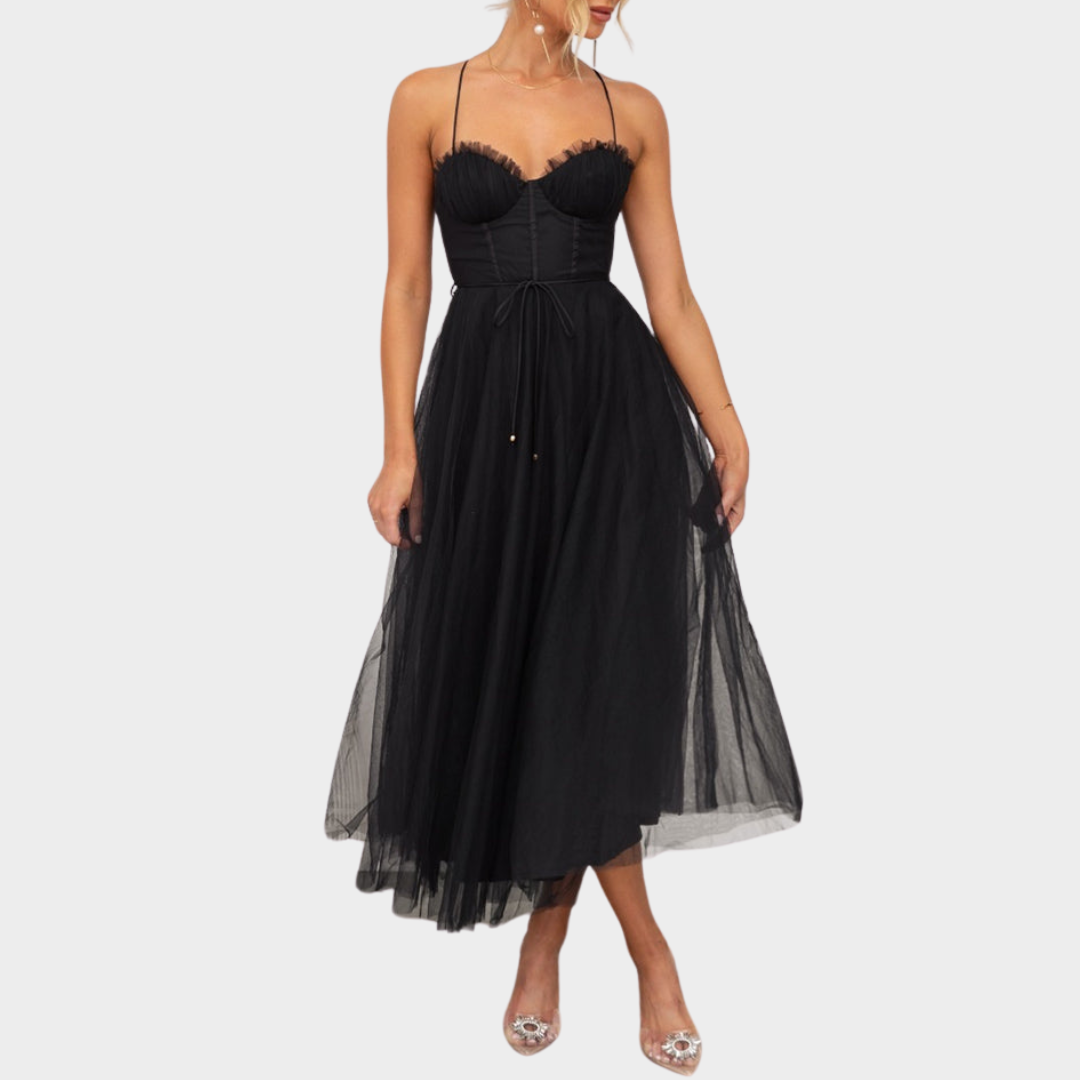 Women's Mesh Suspender Dress – Sleeveless Cocktail Party Dress – Elegant Evening Wear – Multiple Colours