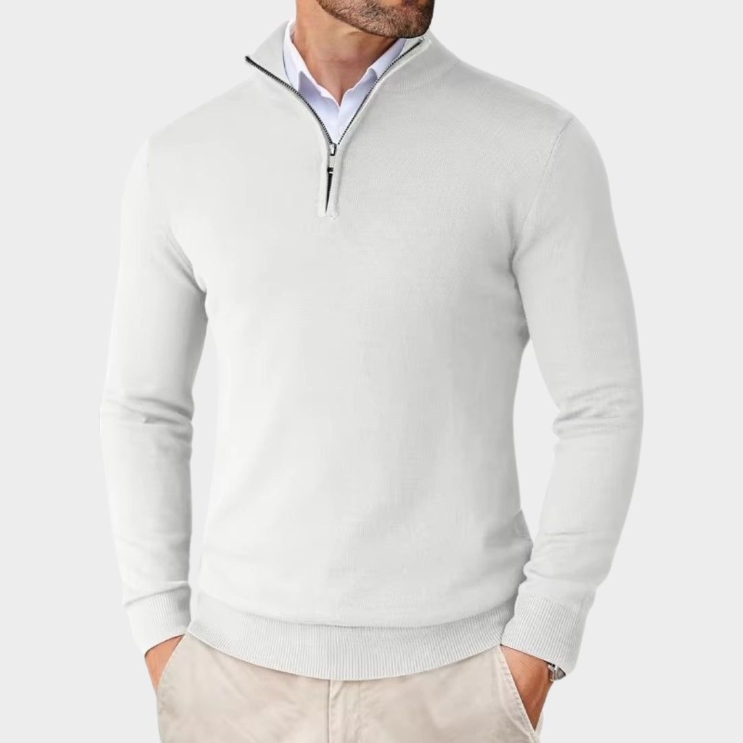 Men's Quarter Zip Sweater – Lightweight Slim Fit Knit Pullover, Half Turtleneck Stand-Up Collar (Beige, Black, Navy Blue)