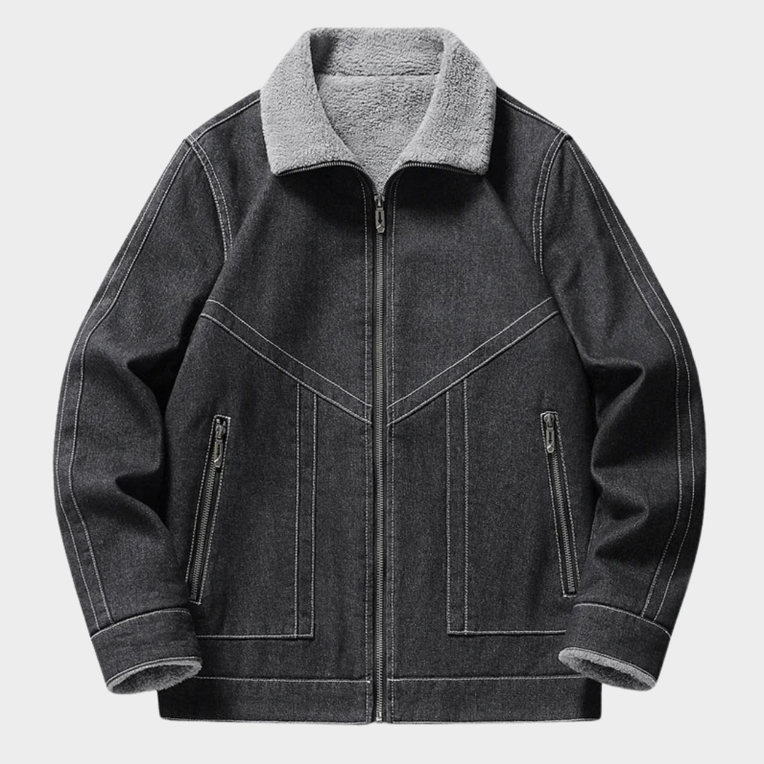 Men’s Denim Jacket – Fur Collar – Warm & Stylish – Solid Color – Casual Outerwear – Multiple Colours