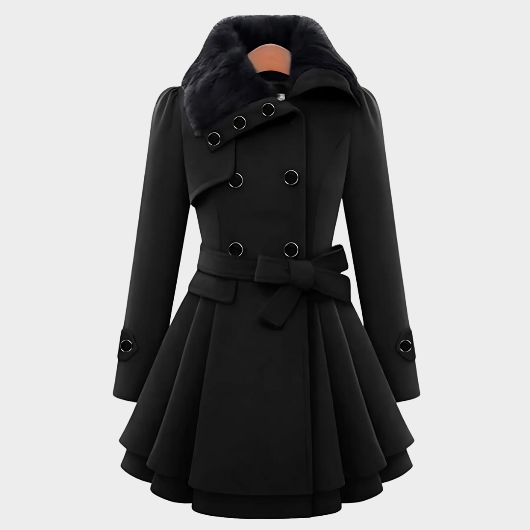 Women's Long Wool Coat – Slim Fit – Double Breasted – Padded Sherpa Lining – Elegant Trench – Multiple Colours
