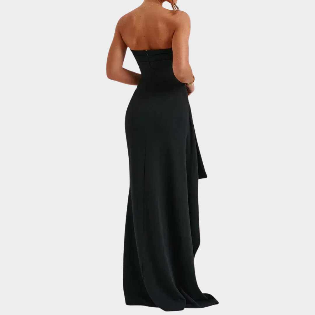 Women’s Strapless Maxi Dress – Off-Shoulder Sleeveless Fit – High Split Hem – Elegant Bodycon Style – Multiple Colours