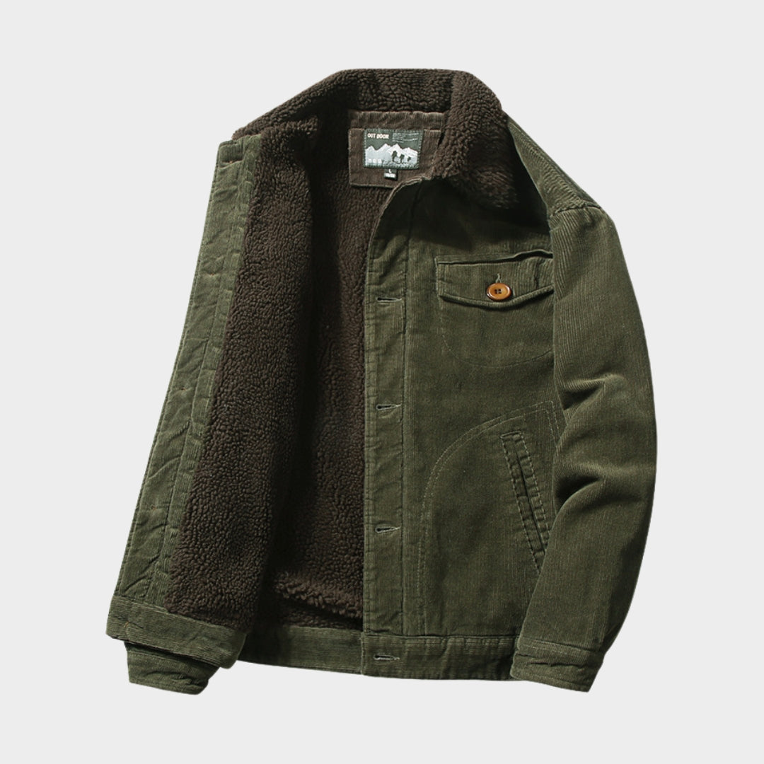 Winter Men's Cargo Corduroy Jacket - Thick Velvet Warm Vintage Solid Colour Coat