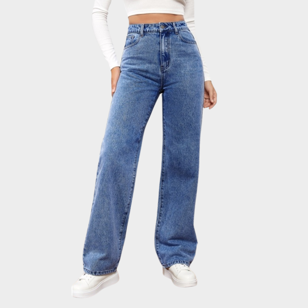 Women's High-Waist Straight-Leg Jeans - Ankle Length - Denim Trousers - Multiple Colours