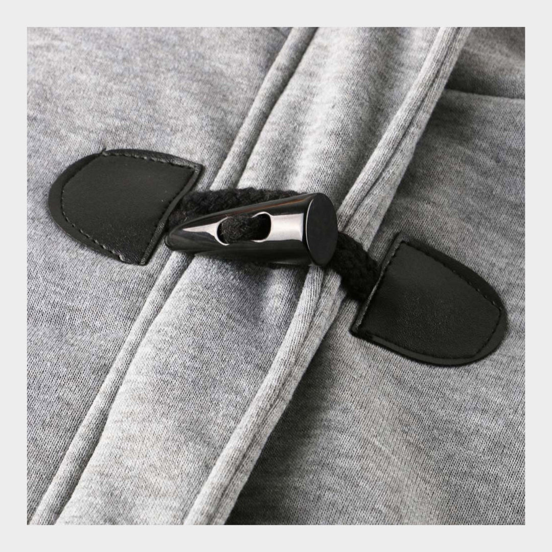 Women Warm Mid Length Hooded Coat – Horn Buckle Long Sleeve Outerwear – Multiple Colours