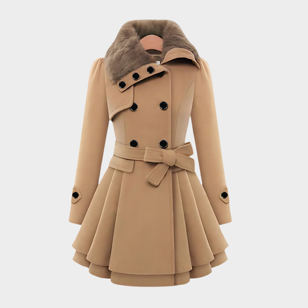 Women's Long Wool Coat – Slim Fit – Double Breasted – Padded Sherpa Lining – Elegant Trench – Multiple Colours