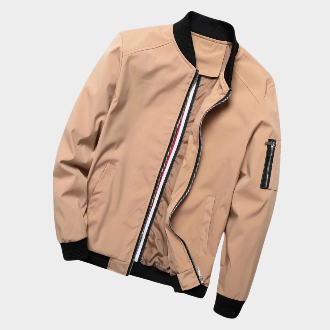 Men’s Stand Collar Bomber Jacket – Solid Colour Zip-Up Windbreaker Coat – Lightweight Streetwear Fit – Multiple Colours