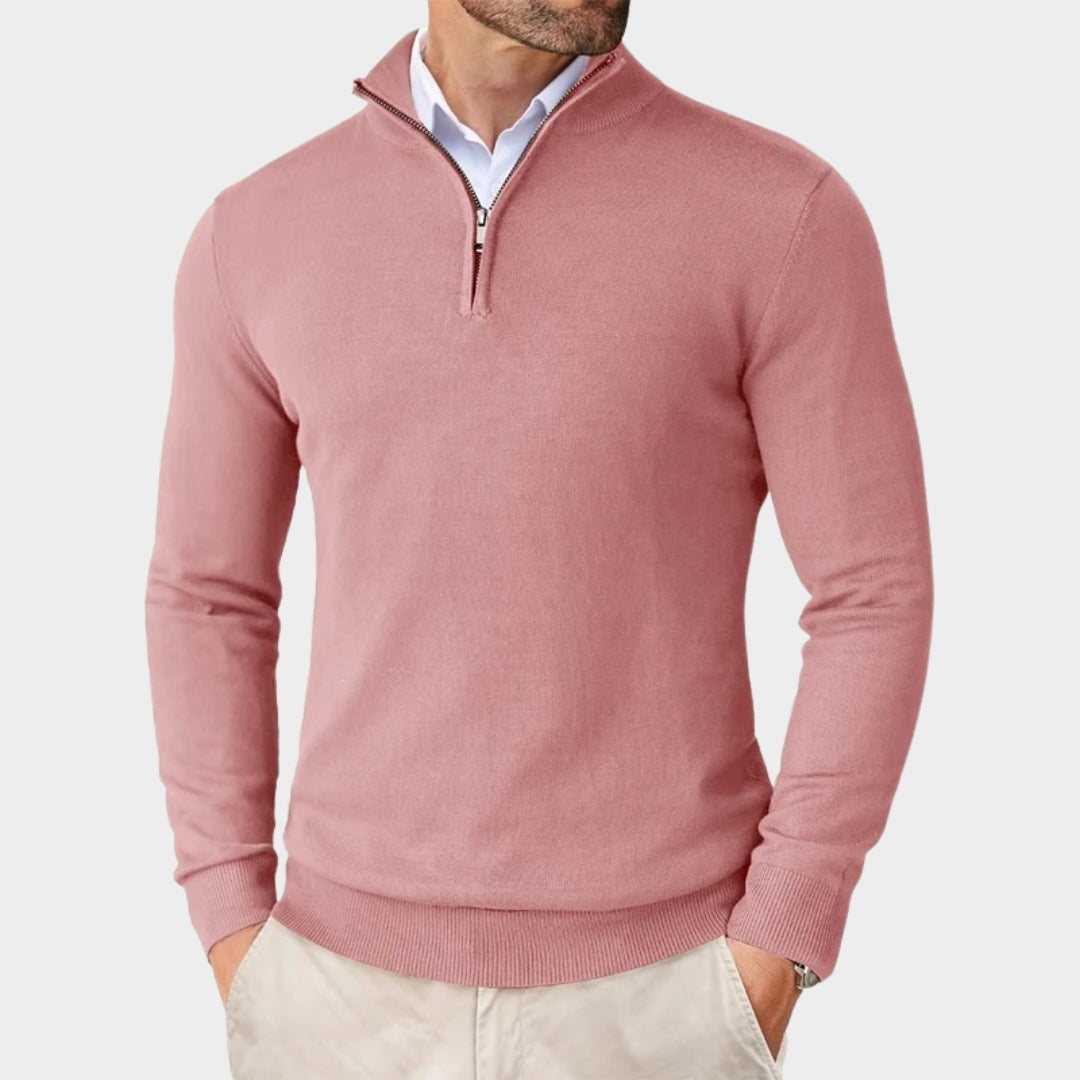 Men's Quarter Zip Sweater – Lightweight Slim Fit Knit Pullover, Half Turtleneck Stand-Up Collar (Beige, Black, Navy Blue)