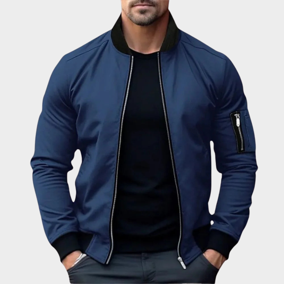 Men's Solid Bomber Jacket – Zipper Front Windbreaker – Casual Lightweight Coat – Multiple Colours