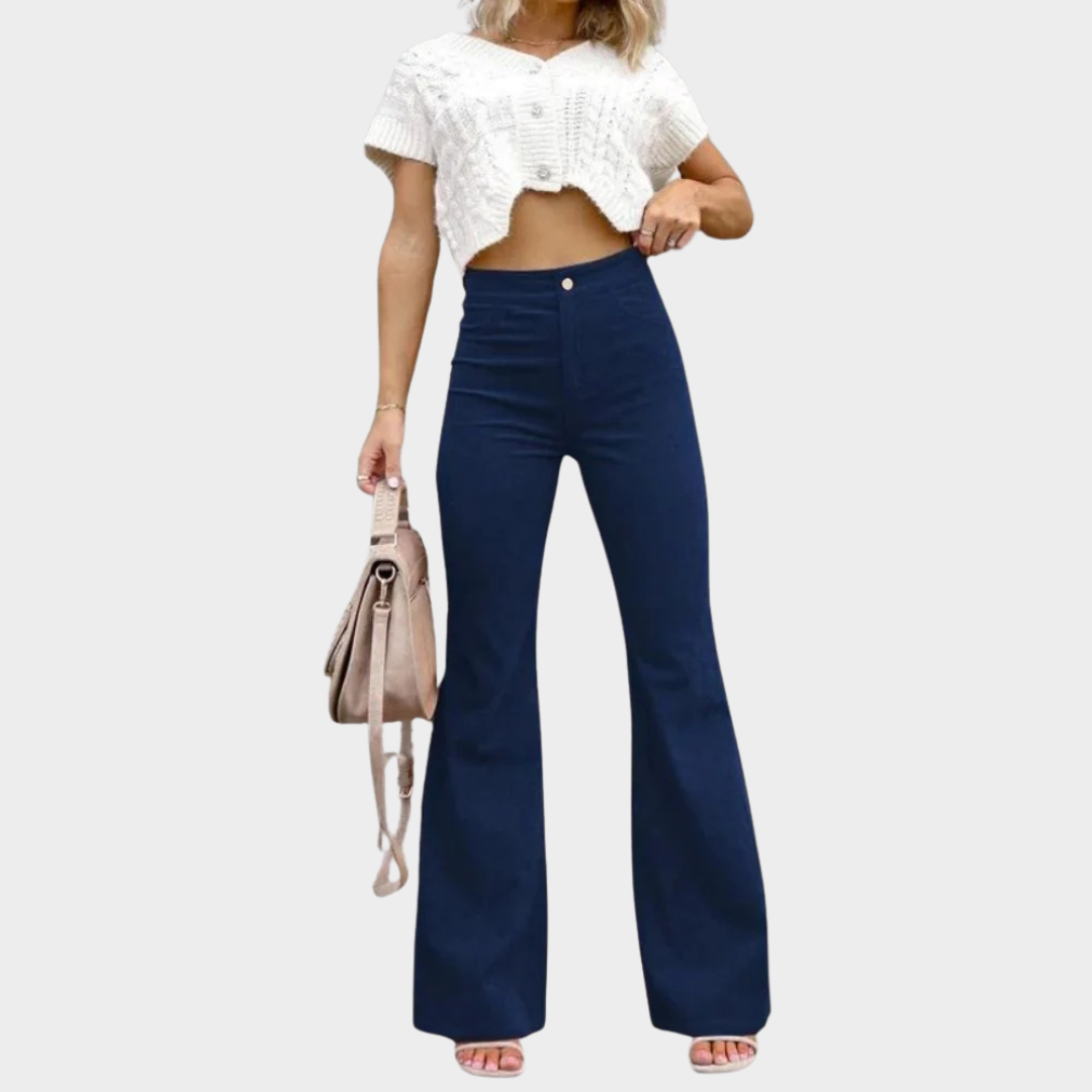 Women's Wide-Leg Corduroy Trousers – Elastic Waist Cargo Pants – Flare Bell-Bottom Style – Multiple Colours