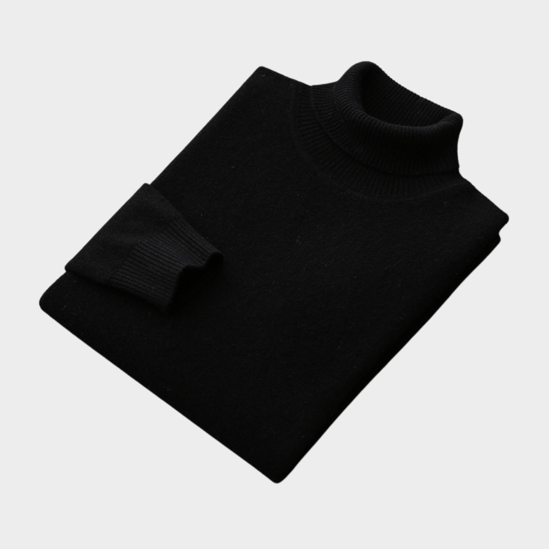 Men's Turtleneck Wool Sweater – Old Money Thick Business Knitwear, Cashmere, Navy Blue/Caramel/Black