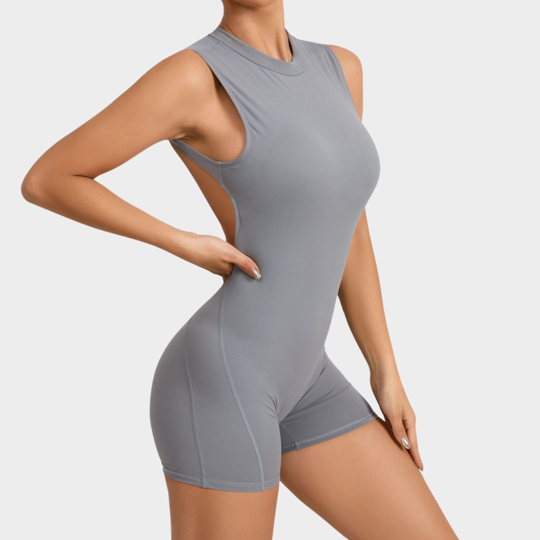 Women's Backless Sports Jumpsuit - Bodycon One-Piece Gym Romper - Scrunch Back - Multiple Colours
