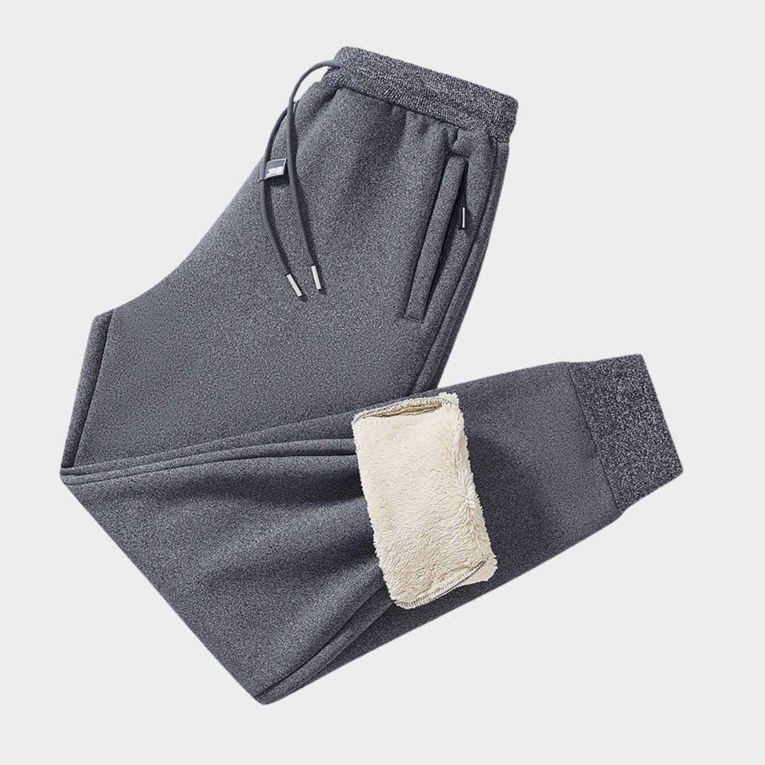 Men’s Winter Cashmere Jogging Pants - Fleece Warm Thick Casual Sports Trousers, Drawstring, Large Size, Black, Grey