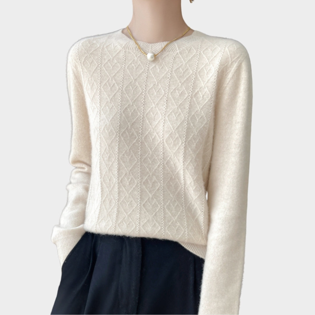 Women’s Merino Wool Hollow Out Sweater - O-neck Pullover, Long Sleeve, Cashmere Blend, Pumpkin, Lake Blue, and More