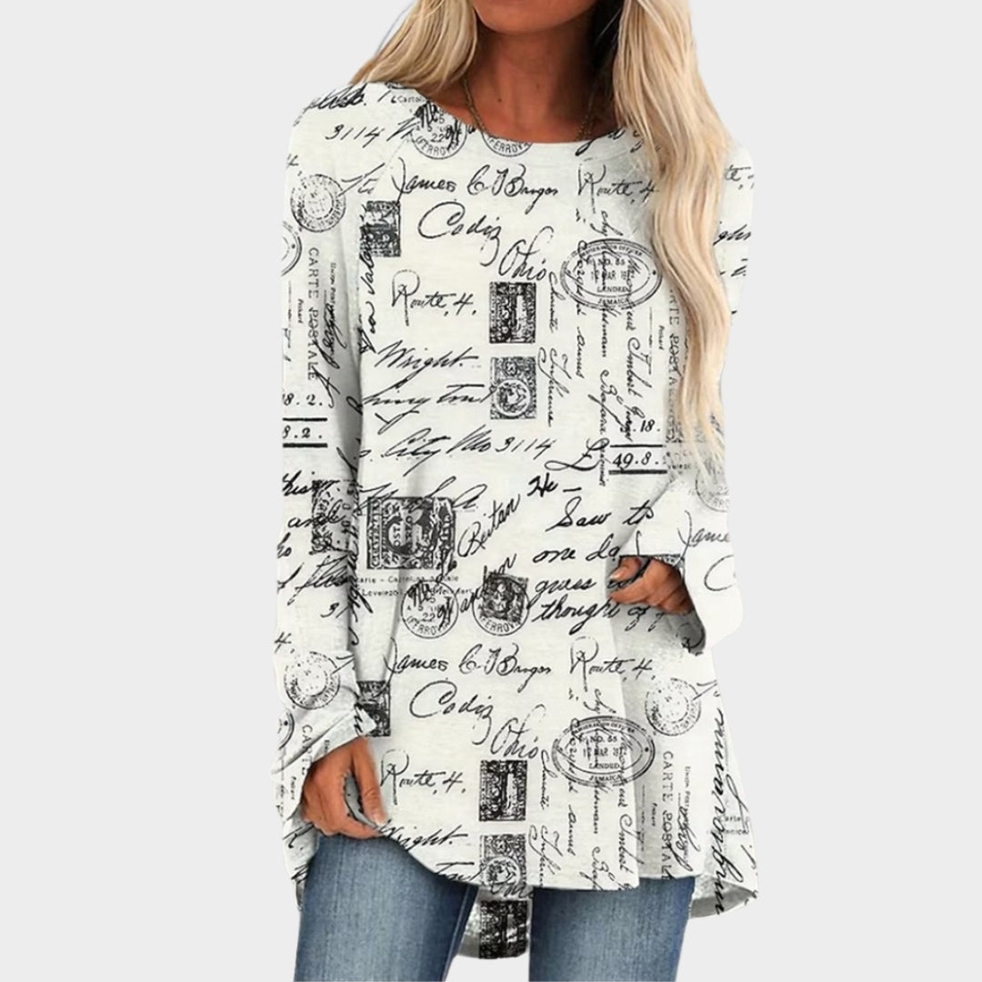 Winter Women’s Long Sleeve T-Shirt - Round Neck, Loose Fit, Printed Top (Green/Red, Brown/Blue, and More)