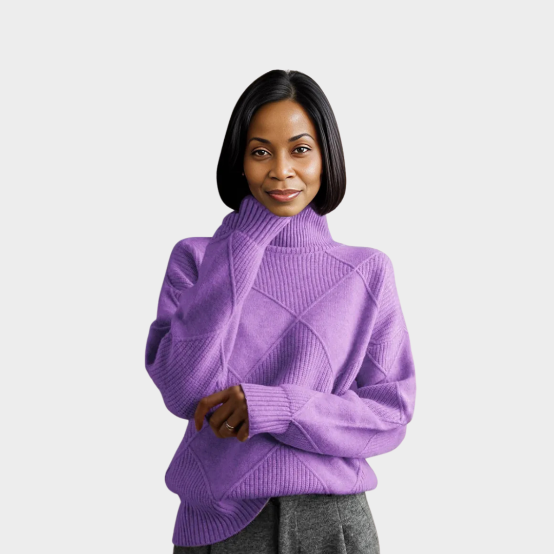 Warm Women’s Knitted Pullover – High Neckline, Long Sleeves, Loose Fit, Orange, Purple Blue, Pink, Cozy for Fall & Winter