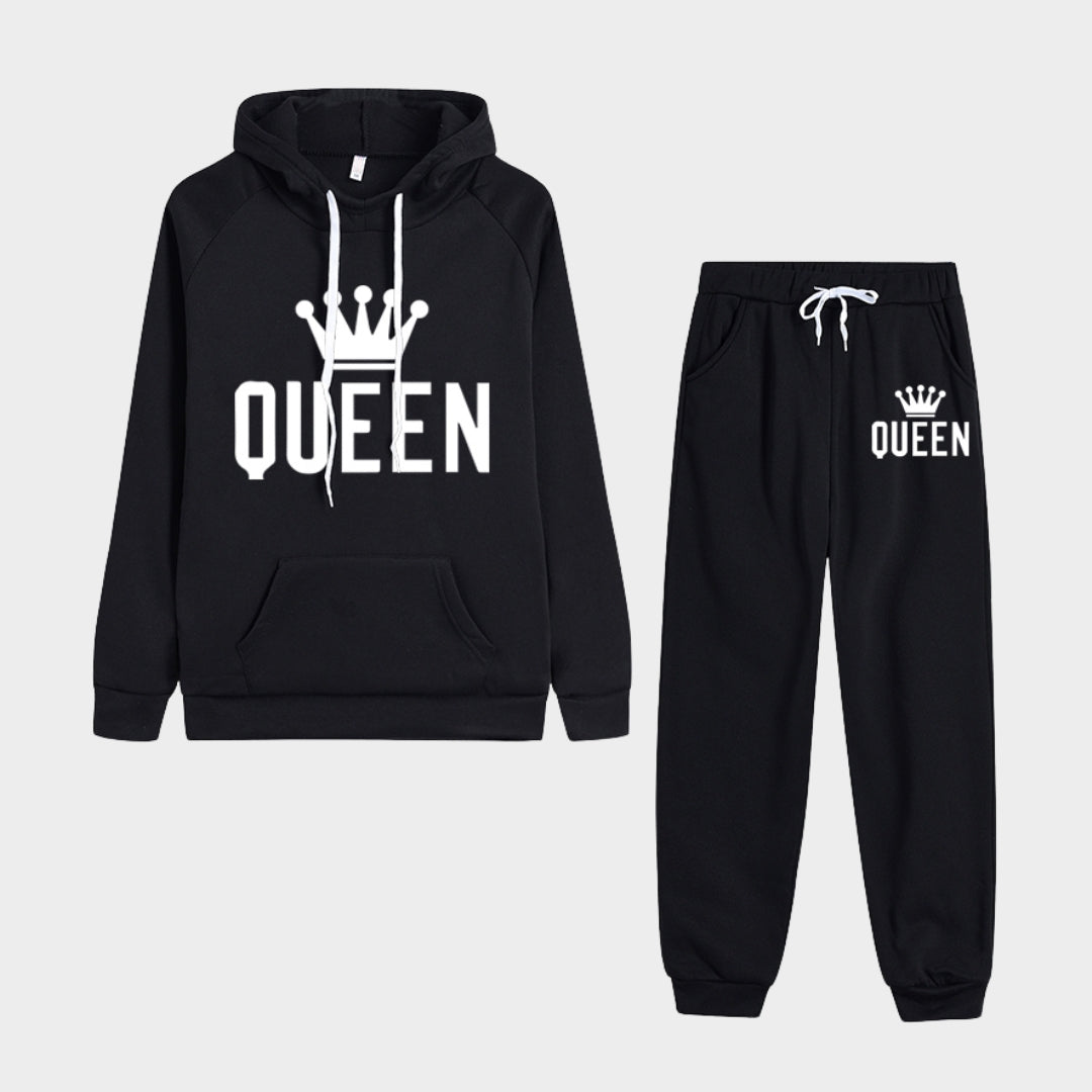 Autumn Winter Women's Tracksuit Set - Hoodie and Fleece Pants Outfit, Casual Jogging Clothes (Khaki, Black, Grey and Pink)