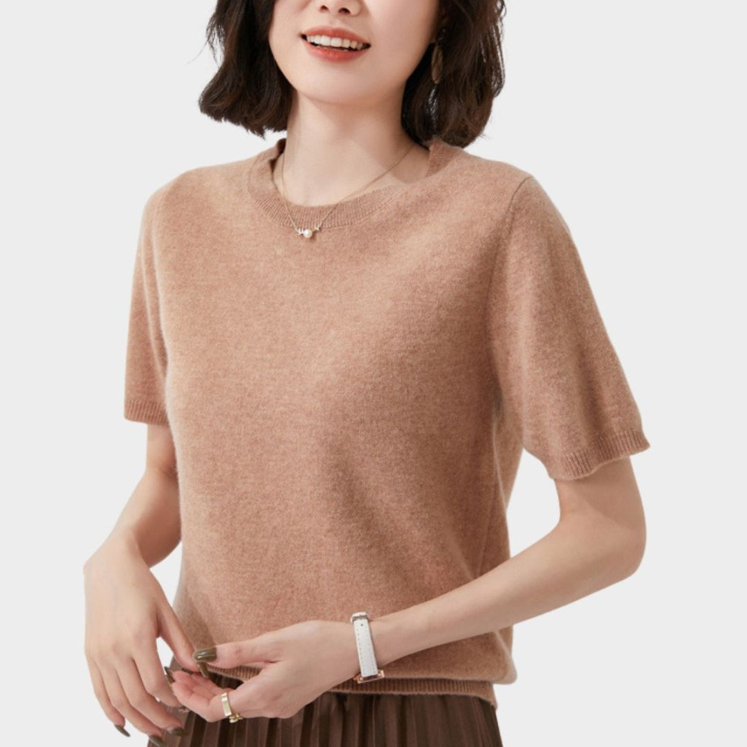 Women’s Short Sleeve Knitted T-shirt – O-neck Slim Wool Cotton Vest in 13 Colors