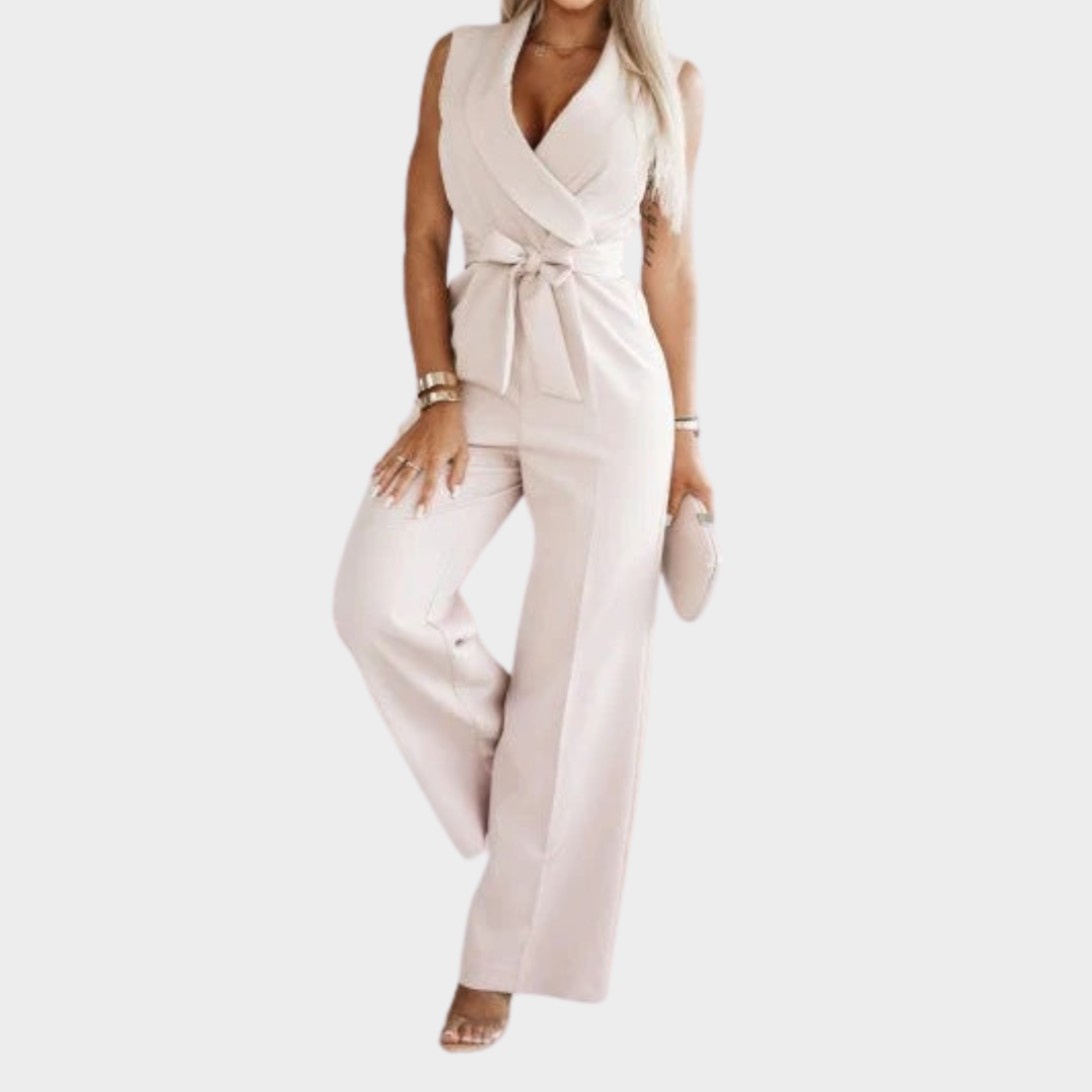 Women’s Sleeveless One-Piece Jumpsuit – V Neck High Waist Long Pants – Tie Waist Elegant Fit – Lightweight Material – Multiple Colours