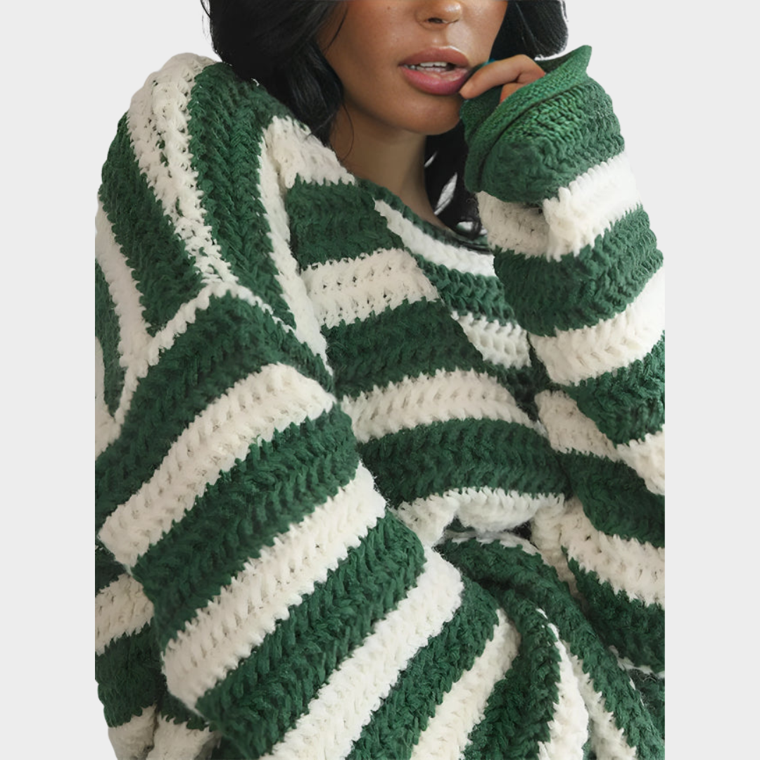 Women's Striped Oversized Sweater – Long Sleeve – O-Neck – Knit Jumper – Multiple Colours