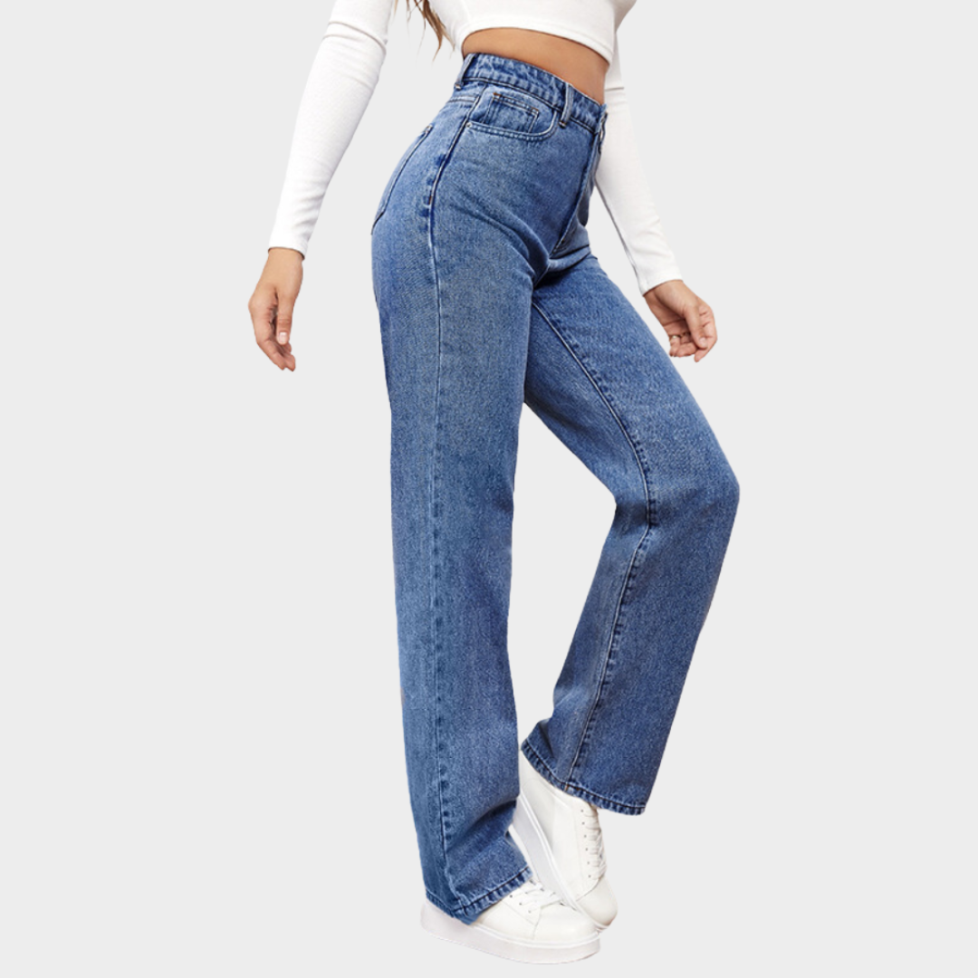 Women's High-Waist Straight-Leg Jeans - Ankle Length - Denim Trousers - Multiple Colours