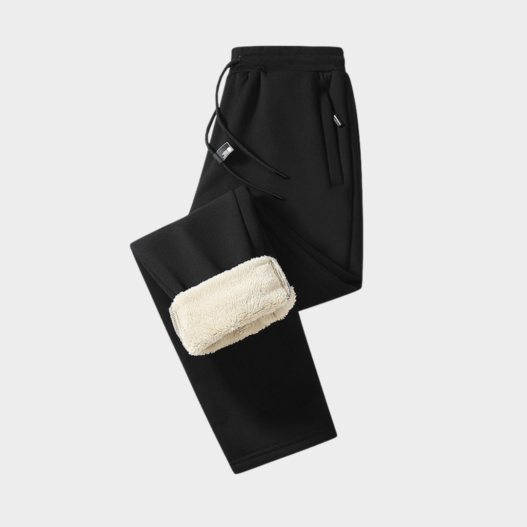 Men’s Winter Cashmere Jogging Pants - Fleece Warm Thick Casual Sports Trousers, Drawstring, Large Size, Black, Grey