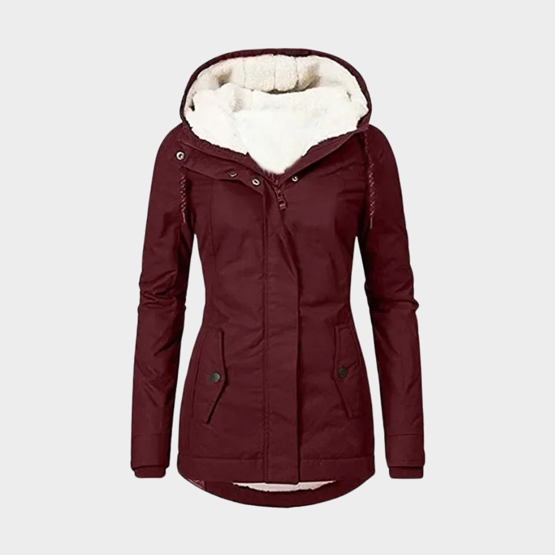 Women’s Winter Parka – Hooded Mid-Length Coat, Thick Plush Lining (Grey, Green, Black, and More)