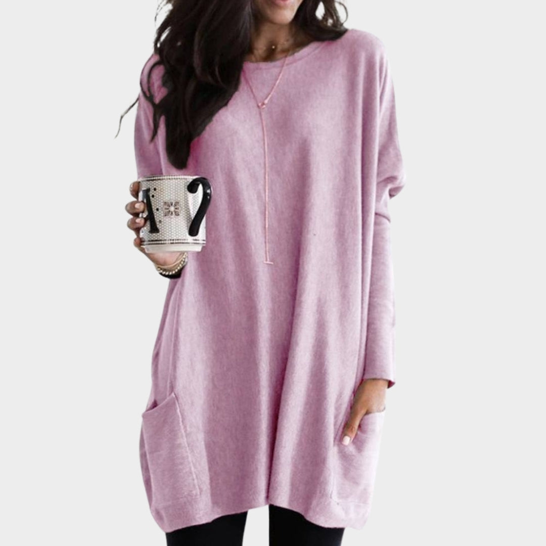Women’s Long Sleeve Tunic Top - Casual Loose Sweater with Pockets, Plus Size Pullover, Grey, Black, Peacock Blue, and More