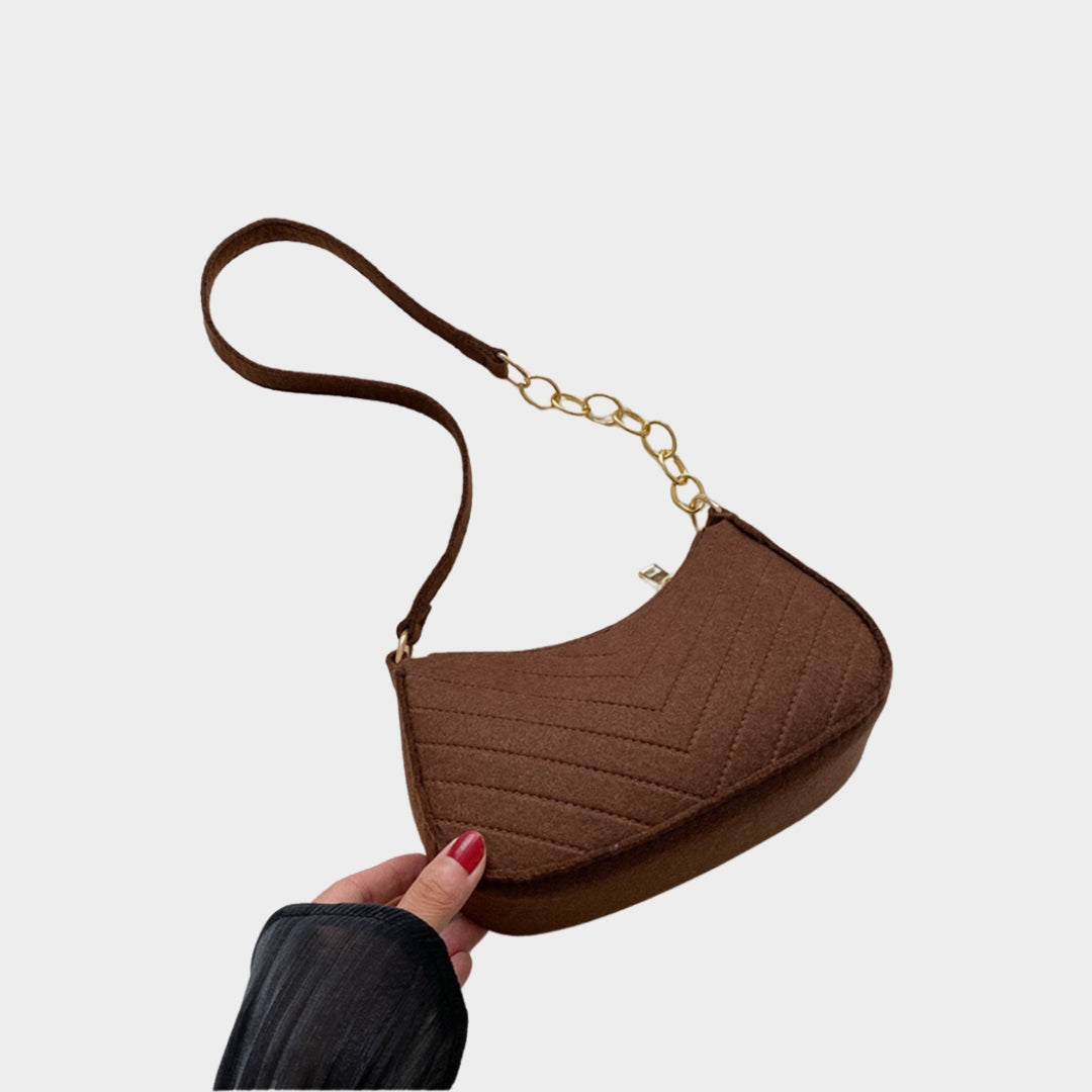 Women’s Felt Mini Shoulder Bag - Casual Lightweight Handbag with Chain in Solid Colors