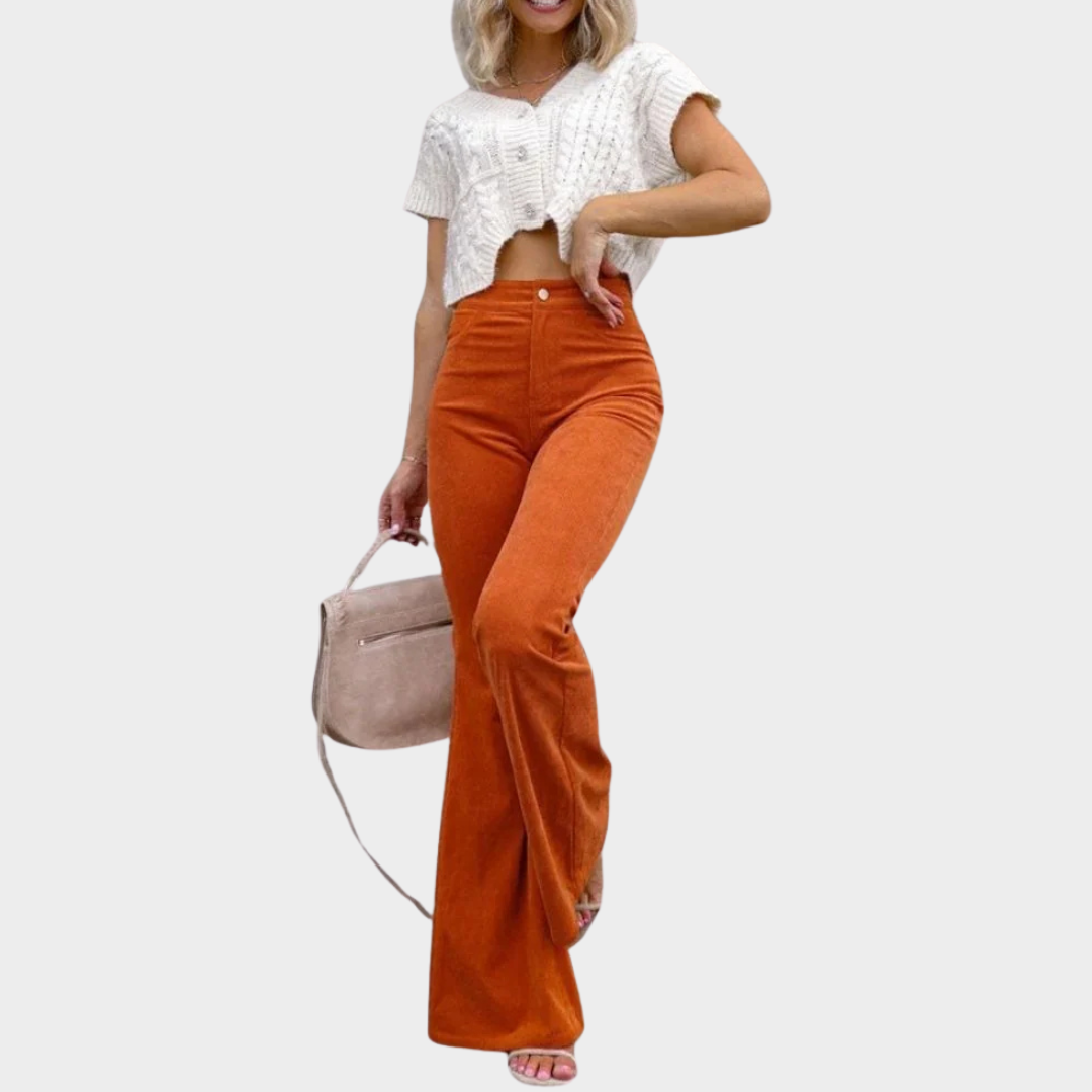 Women's Wide-Leg Corduroy Trousers – Elastic Waist Cargo Pants – Flare Bell-Bottom Style – Multiple Colours