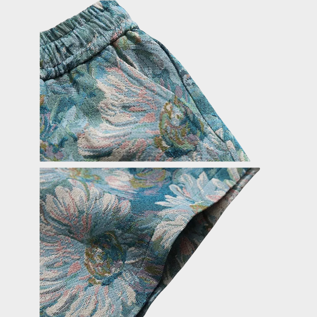 Men’s Retro Jacquard Drawstring Shorts – Casual Loose Fit Beach Pants PU Fabric – Multiple Colours