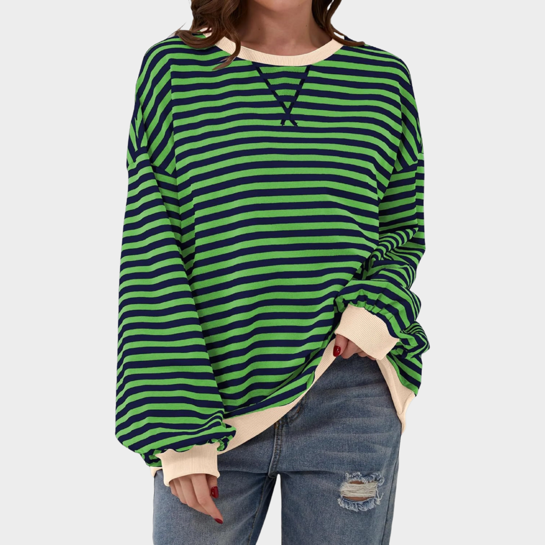 Women Casual Long Sleeve Sweatshirt – Round Neck Striped Pullover Top – Comfortable Knitwear – Multiple Colours