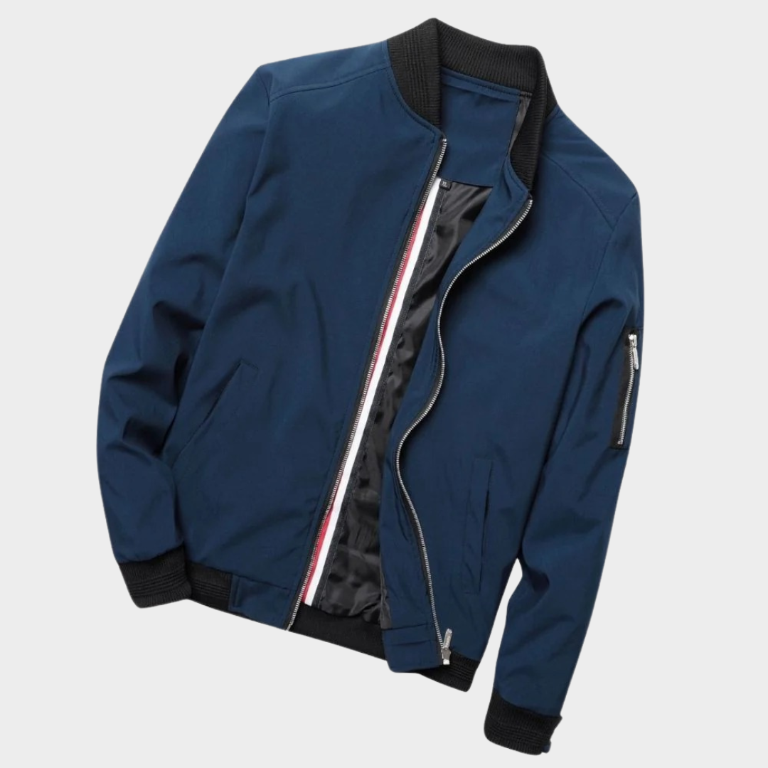 Men’s Stand Collar Bomber Jacket – Solid Colour Zip-Up Windbreaker Coat – Lightweight Streetwear Fit – Multiple Colours