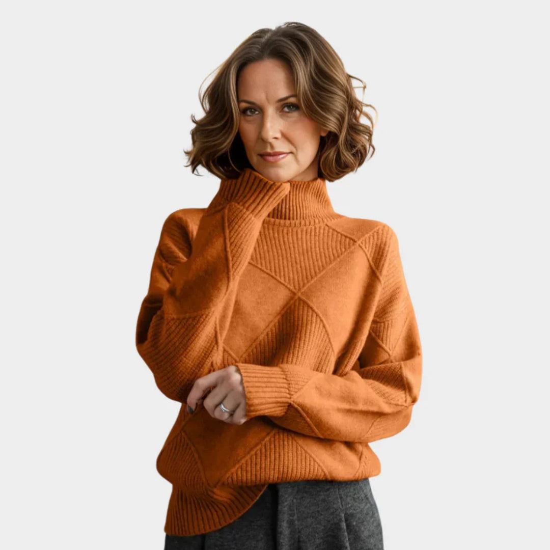 Warm Women’s Knitted Pullover – High Neckline, Long Sleeves, Loose Fit, Orange, Purple Blue, Pink, Cozy for Fall & Winter