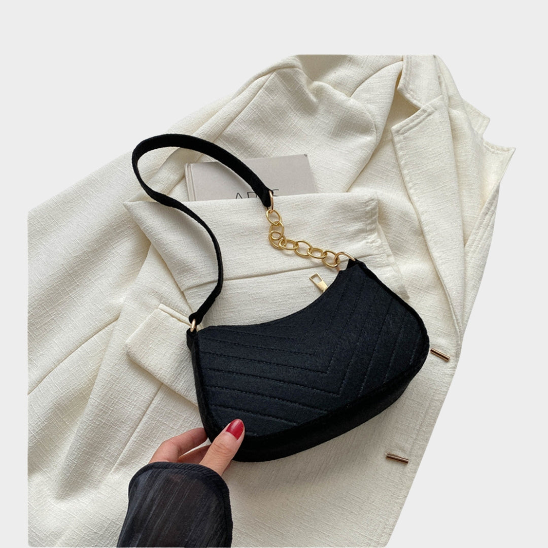 Women’s Felt Mini Shoulder Bag - Casual Lightweight Handbag with Chain in Solid Colors
