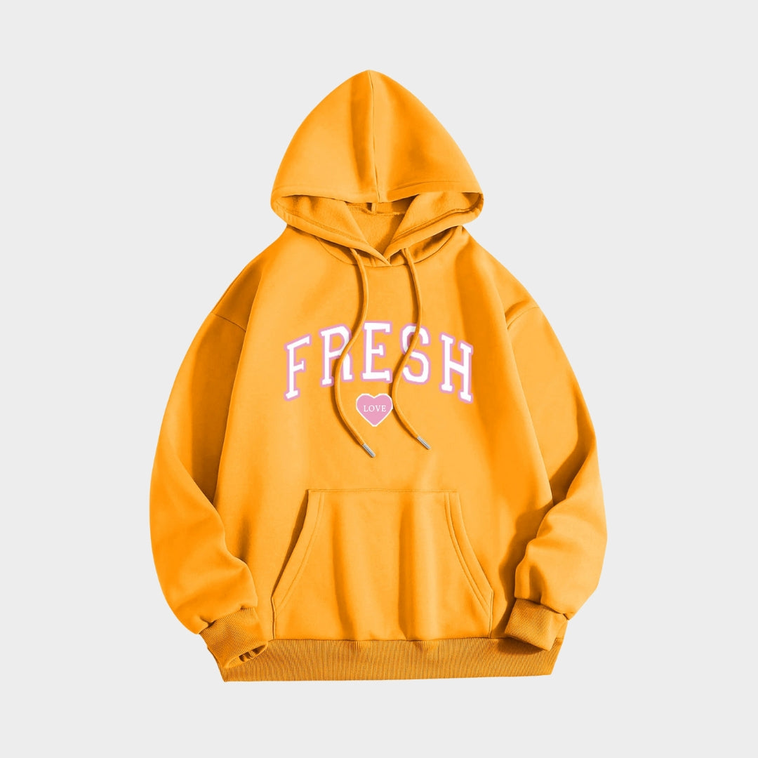 Printed Crew Neck Hoodie - Women’s Long Sleeve Hooded Sweatshirt in Multiple Colors (Black, Beige, Navy, and More)