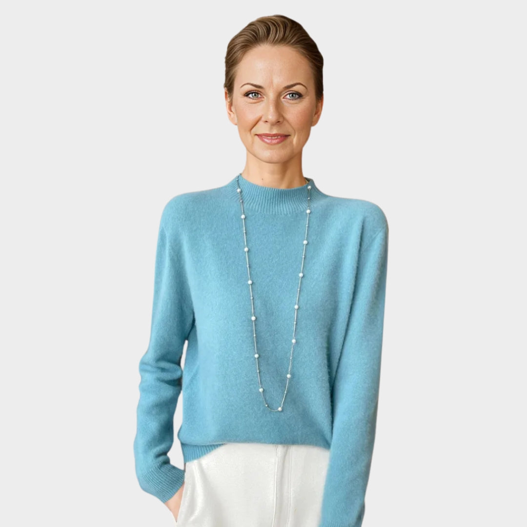 Women’s Fall Winter Merino Wool Sweater – Mock Collar Pullover, Multiple Colors