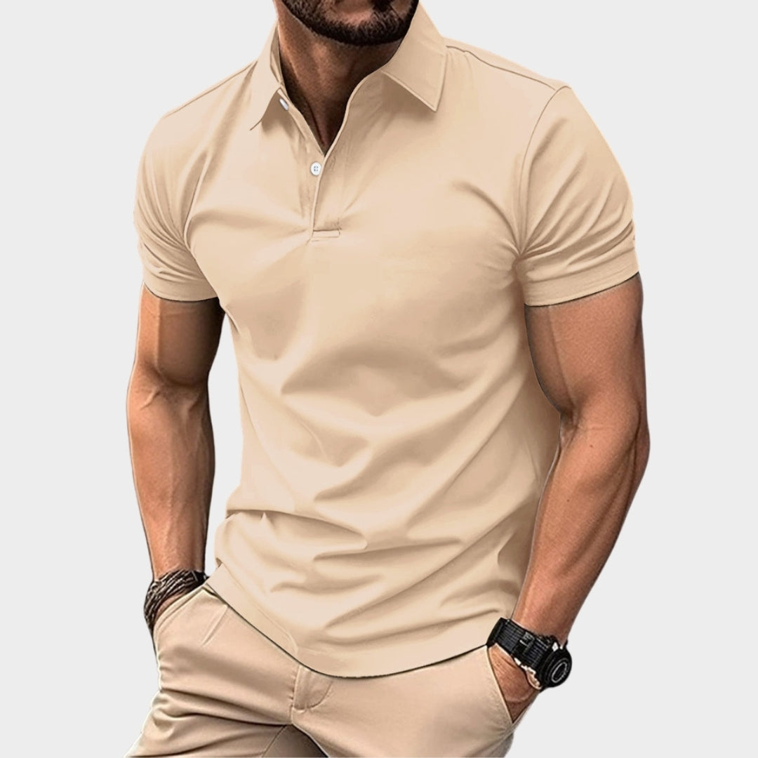 Men's Polo Shirt - Short Sleeve Lapel Button Solid Color Summer Casual T-Shirt, Purple, Dark Green, Navy Blue