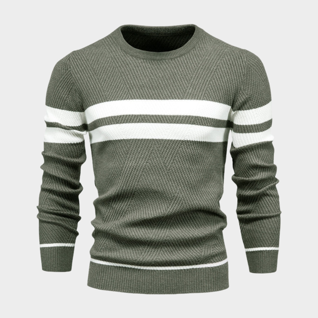 Men's Patchwork Sweater - O-Neck, Long Sleeve, Slim Fit, Warm Casual Knitwear (Coffee, Black, Army Green, and More)